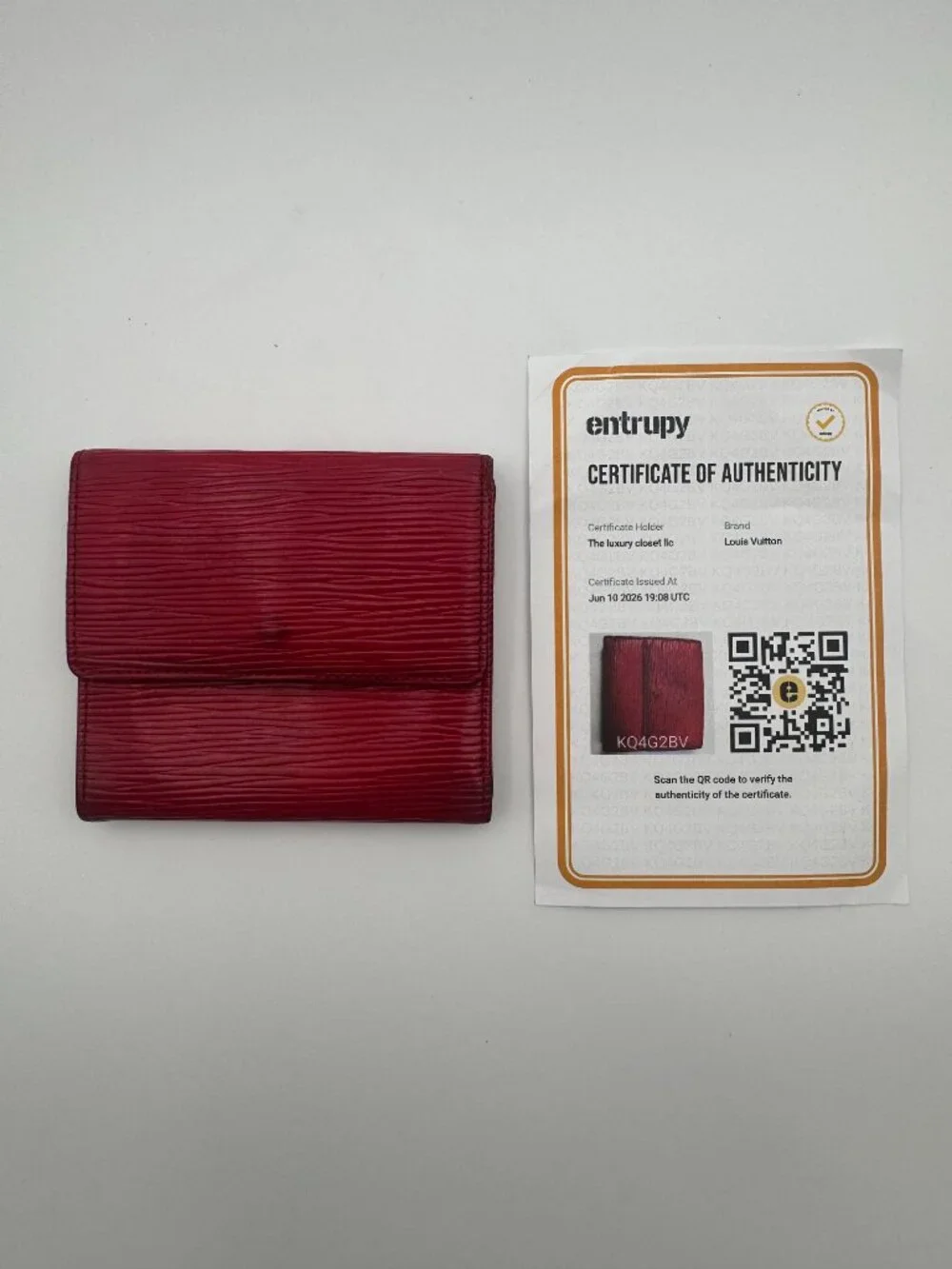 Louis Vuitton Red Epi Elise Trifold Wallet with COA